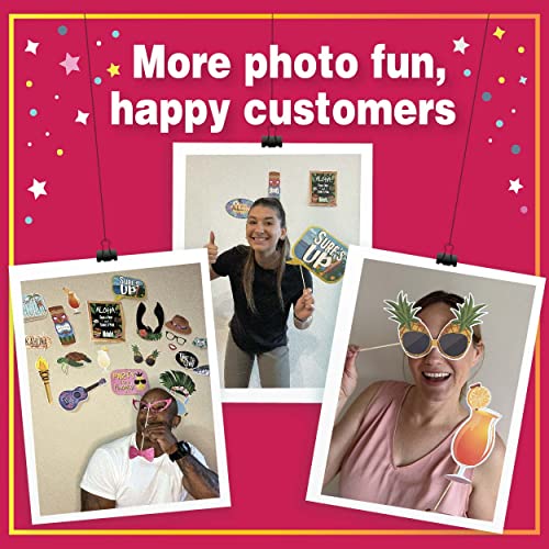 Hawaiian Photo Booth Props - 41-pc Luau Photo Props Kit with 8 x 10-Inch Sign, 60 Glue Dots, 45 Sticks - Vacation Props - Photo Booth Props Summer