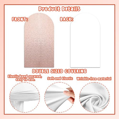 Set of 2 Arch Backdrop Covers Rose Gold and White(7.2Ft, 6Ft), 2-Sided Spandex Fitted Round Top Arch Backdrop Stand Covers for Baby Shower Wedding Birthday Party Supplies (Only Cover) - color: Rose Gold & White, size: 7.2FT/6FT