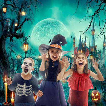 Happy Halloween Party Photo Background - 10x10ft Scary Cemetery Graveyard Skeleton Spooky Ghost Banner Decorations for Kids & Adults - size: 10x10ft