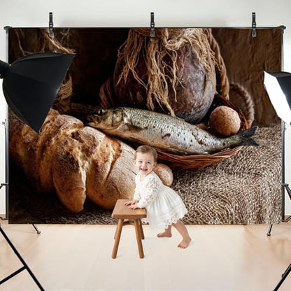 5x7ft Photography Backdrop Bread Fresh Fish loafs Pictures Photo Backdrop Photography Background for Photoshoot Portrait Video Party Photo Studio Prop Booth - color: Color9