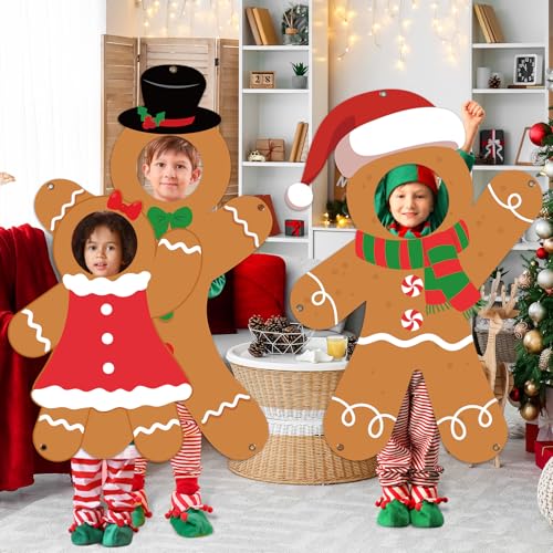 Christmas Party Decorations Gingerbread Man Photo Prop Selfie Frame Funny Gingerbread Man Face in Hole Backdrop Merry Christmas Photo Booth Banner for Xmas Holiday Winter Indoor Outdoor Party Decor