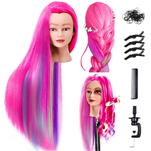 FABA Mannequin Head with Hair 26"-28" Colorful Hair Practice Braiding Cosmetology Mannequin Heads for Make up, Braiding Hairdressing Doll Head for Styling - Free Clamp Holder - color: Colorful, size: 26-28 Inch (Pack of 1)
