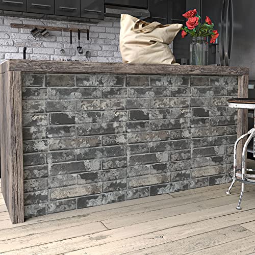 VaryPaper 15.7''x78.7'' Grey Brick Wallpaper Peel and Stick 3D Faux Brick Wall Paper Roll Waterproof Self Adhesive Removable Brick Contact Paper for Walls Bedroom Bathroom Kitchen Backsplash Fireplace - color: Grey Brick, size: 15.7" x 78.7"