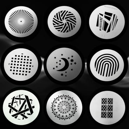 18Pcs Round Gobos Kit for Optical Snoot,66mm/2.6in Metal Plate Patterns for Spotlight Attachment Compatible with Godox BFP/OT1/OT1 Pro/II/Westcott Optical Spot/Aputure SE,for Portraits/Product/YouTube - style: 18packs Patterns