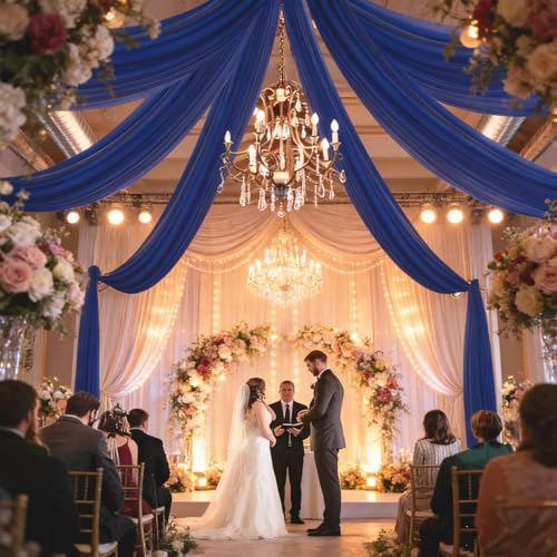 DUOBAO Royal Blue Chiffon Ceiling Drapes 5FTx30FT 6 Panels Sheer Canopy Drapes for Valentine's Day Wedding Party Event Ceiling Decor - color: Royal Blue, size: 60"W x 360"L (Pack of 6)