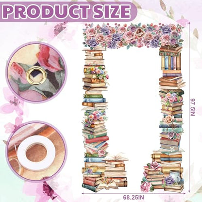 Mindsoft Book Themed Party Porch Banner Reading Themed Door Hanging Decoration Book Club Photo Banner Props Background for Birthday Baby Shower Library Bookworm Party Photo Booth Props Supplies - style: Book Floral