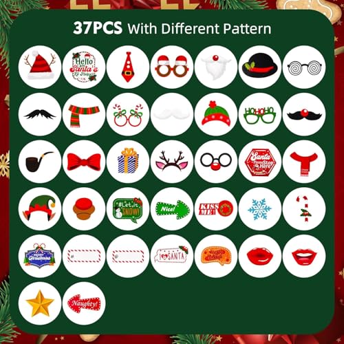 Garma 37pcs Christmas Photo Booth Props, Christmas Party Favors & Supplies Holiday Decorations for Kids Adults Xmas Birthday Party Gifts Accessories