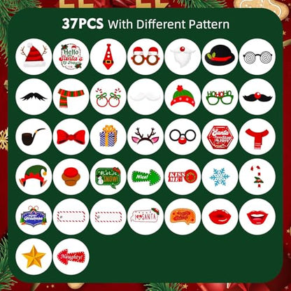 Garma 37pcs Christmas Photo Booth Props, Christmas Party Favors & Supplies Holiday Decorations for Kids Adults Xmas Birthday Party Gifts Accessories