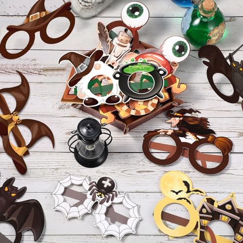 32 Pcs Halloween Wizard Party Decorations Paper Eyeglasses Wizard Photo Prop Glasses Frame Costume Supplies for Halloween Birthday Party Favors - style: Magical
