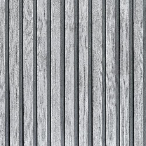 Peel and Stick Wood Slat Wall Panels - 17.5" x 100" Gray Self-Adhesive Wallpaper Roll, 3D Textured Accent Wall Decor for Bedroom, Living Room, Office, Easy DIY Removable Covering - color: Lead Gray, size: 17.5" x 100"