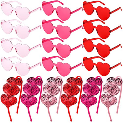 Flutesan 24 Pcs Valentines Day Heart Headbands and Sunglasses Set Red Love Photo Booth Props Women Valentine Party Decor