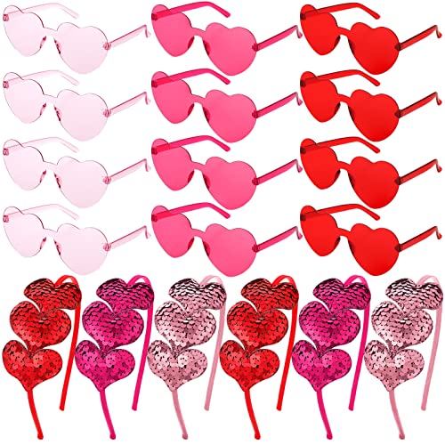 Flutesan 24 Pcs Valentines Day Heart Headbands and Sunglasses Set Red Love Photo Booth Props Women Valentine Party Decor