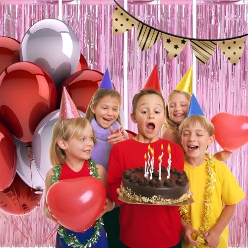 Valentines Day 4 Pack 3.3 * 8.3 ft Foil Curtain Metallic Tinsel Fringe Curtains Photo Booth Props Backdrop for Birthday Wedding Engagement Baby Shower Christmas Holiday Celebration Partyl,Pink - color: Pink, size: 4 Pack