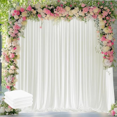 Wokceer Ivory Backdrop Curtain for Wedding Parties 3 Pack 10x10FT Wedding Curtains Photo Backdrop Drapes Polyester for Photoshoot Baby Shower Birthday Party Curtains Background 6 Panels 5x10FT - color: Ivory, size: (3 Pack)10FTx10FT
