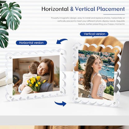 Magnetic Photo Frame 6×8Inch - 2Pack Acrylic Scalloped Glass Frames, 12+12mm Thick Double-Sided Design.Clear Picture Frame with Thick Block | Trendy Home Gift Set (2 Pack, 6×8) - color: 2 Pack, size: 6×8