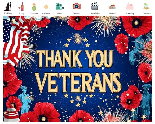 LB 10x8ft Veterans Day Backdrop American Memorial Day Thank You Veterans Background for Photography Red White and Blue Patriotic Banner Photoshoot Photo Booth Props - color: Blue, size: 10'Wx8'L