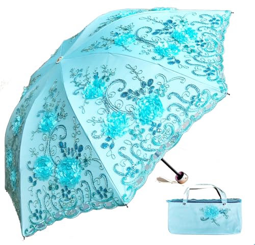 WENDIN Vintage Foldable Lace Parasol Gothic Umbrella rain Anti-uv Protection parasol sunblock umbrella dome Photo Props girls women lace umbrellas - color: 3D flower Green