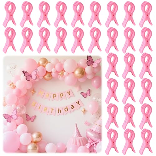PUGPIU 30 Pack Balloon Arch Clips for Backdrop | Plastic Pink Spring Clamps | 3.5 Inch Heavy Duty Clip for Backdrop Stand | Birthday Wedding Decoration | Photography Studio | Crafts | Clothing - color: Pink3