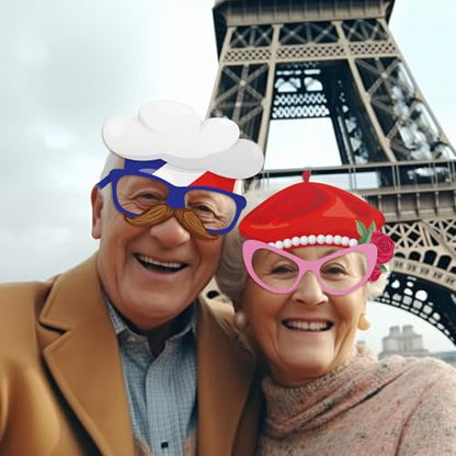 36 Pcs Paris Party Decorations France Theme Eyeglasses Paper Glasses Frame Eiffel Tower Photo Booth Props French Party Favors for Paris Baby Shower Birthday Supplies - style: Paris