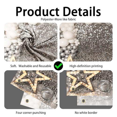 6×4FT Silver Sequin Glitter Star Balloon Box Photo Backdrop Happy Birthday Shimmer Wall Photography Background Baby Shower Newborn Celebration Party Banner Decoration Supplies Polyester - size: 6x4FT