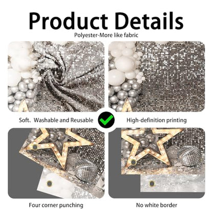 6×4FT Silver Sequin Glitter Star Balloon Box Photo Backdrop Happy Birthday Shimmer Wall Photography Background Baby Shower Newborn Celebration Party Banner Decoration Supplies Polyester - size: 6x4FT