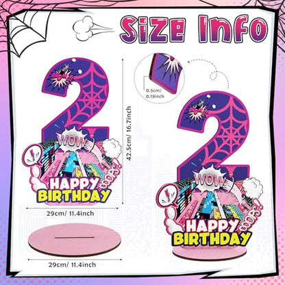 Baderke Pink Spider Theme Birthday Number Sign 16.7'' Purple Spider Birthday Centerpiece for Party Decor Wooden Table Photo Prop(2nd) - style: 2nd