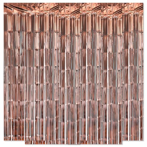 5 Pack Brown Fringe Backdrop 3.2ft x 8.2ft Silver Foil Fringe Curtains Party Tinsel Curtain Backdrop Streamers for Birthday Party Decoration Wedding Christmas Decoration (Brown) - color: Brown