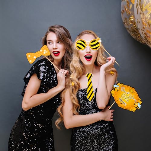 INNORU Bee Honey Photo Booth Props, Bumble Bee Baby Shower Photoshoot New Mom Wedding Party Photography Props Favor Centerpiece Sticks Decorations 30 PCS