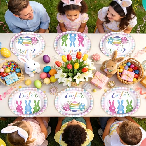 50 Pcs Easter Oval Paper Plates 10" x 12" Large Easter Bunny Egg Plates Heavy Duty Disposable Easter Rabbit Dinner Plates Colorful Plaid Platters for Spring Holiday Baby Shower Birthday Party Supplies - style: 50Pcs Easter Bunny Egg Oval Plates