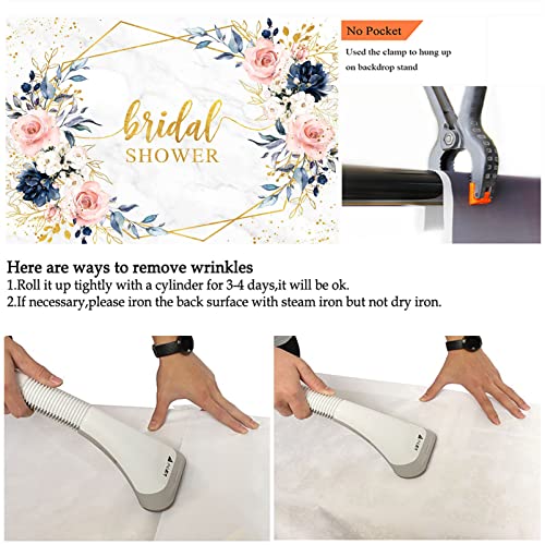 Avezano Blush and Navy Bridal Shower Backdrop Bride to Be Party Engagement Photography Background Marble Blue and Pink Floral Geometric Wedding Bridal Shower Decorations Photoshoot Backdrops (7x5ft) - size: 7x5ft
