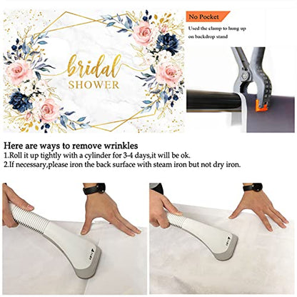 Avezano Blush and Navy Bridal Shower Backdrop Bride to Be Party Engagement Photography Background Marble Blue and Pink Floral Geometric Wedding Bridal Shower Decorations Photoshoot Backdrops (10x7ft) - size: 10x7ft