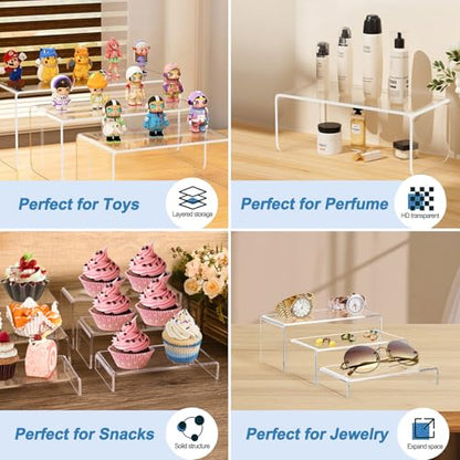 6PCS Acrylic Display Risers, 12'' Large Acrylic Risers Display Stands,Tiered Shelves for Gemstone, Curio, Figurines, Collectibles and Home Deco