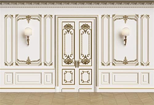 Leyiyi 5x3ft Vintage Room Inside Backdrop European Frame Decor French Door Modern Castle House Cementery Wall Empty Building Photo Background Cowboy Kids Birthday Portrait Studio Prop Vinyl Wallpaper - color: White, size: 5x3ft
