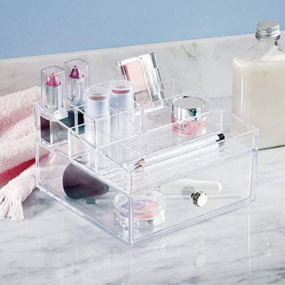 iDesign Clarity BPA-Free Plastic Organizer Drawer with Divided Tray, 6.97" x 6.5" x 3.94", Clear - style: Cosmetic Organizer with Drawer