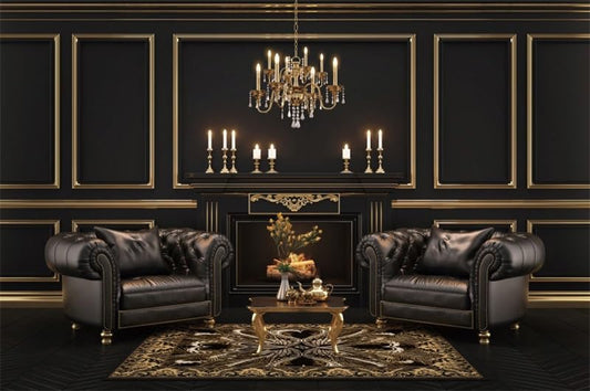 Renaiss Fabric Vintage Room Furnishing Backdrop Interior Black Golden Wall Background Sofa Chandelier Decoration Photo Shoot Studio Props Video Drop Wallpaper Drape 5x4ft - color: XH003, size: 5Wx4H FT