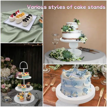 Set of 7 White Cake Stands Metal Dessert Display Holder Round 3 Tier Cupcake Stand Serving Tray Platter Cake Pedestal Stand for Party Weddings Birthday Baby Showers Anniversary - color: White