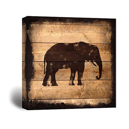 wall26 - Square Canvas Wall Art - Elephant Silhouette on Rustic Wood Board Texture Background - Giclee Print Gallery Wrap Modern Home Art Ready to Hang - 12x12 inches - color: Elephant - 10, size: 12"L x 12"W