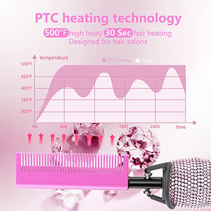 Dan Technology 500℉ Hot Comb for Wigs, Diamond Hair Straightener, 7 Temperature Settings, 60 Min Auto-Off, Professional Styling Tool for Natural Black Hair - color: Pink