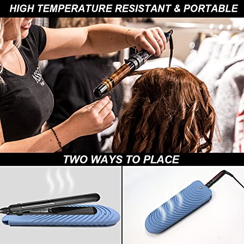 Heat Insulating Silicone Mat Pouch for Hair Straightener, Anti-Slip Travel Pad Cover for Curling & Flat Iron, Portable Styling Heat Mat Holder for Curler Wand and Hot Waver (Blue) - color: Blue