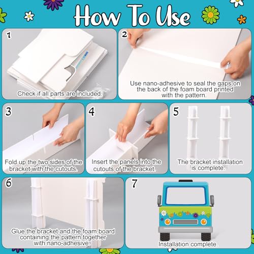 Capoda Mysterious Van Photo Backdrop Stand up Cardboard Cutout for Hippie Daisy Party Decorations - 55 x 52 Inch Large Retro Daisy Flower Truck Standee with Face Hole for Birthday Party Supplies - style: Hippie Car
