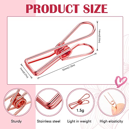 100 Pcs Paper Clips Metal Wire Hollow Out Clothespins Multi Purpose Utility Binder Clips Invoice Bill Stainless Steel Hanging Clothes Pins for School Kitchen Outdoor Office(Small,Rose Gold) - color: Rose Gold, size: Single Size (Small)