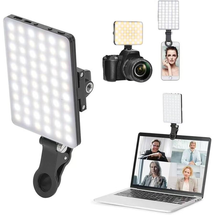 Selfie Light, Rechargeable Phone Light Clip for iPhone, 3 Modes 10-Level Brightness, Portable Light for iPhone, iPad, Laptop, TikTok, Live Stream, Vlog (black-80)