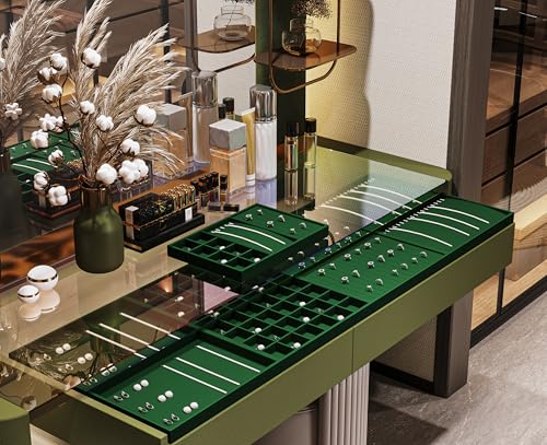 24 Grids Velvet Necklace Tray Necklace Holder Storage Jewelry Display Tray for Drawers With Removable Jewellery Cards for Bracelet Chain Pendant (Green) - size: 24 Grid With Insert