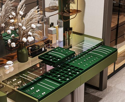 12 Grids Velvet Jewelry Tray Bracelet Trays Bangle Holder for Bracelet Bangle Earring Ring Display Storage (Green) - size: 12 Grid