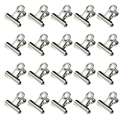 HAHIYO 1.25inch Silver Bulldog Clips Metal File Hinge Binder Clips Clamps Save Space Strong Spring Jaws Rock Solid Grip Book Lay Flat Deburred Edge for Hang Photos Wall Grid Dog Food 20PCS - size: Silver-1.25in-20P