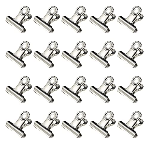 HAHIYO 1.25inch Silver Bulldog Clips Metal File Hinge Binder Clips Clamps Save Space Strong Spring Jaws Rock Solid Grip Book Lay Flat Deburred Edge for Hang Photos Wall Grid Dog Food 20PCS - size: Silver-1.25in-20P