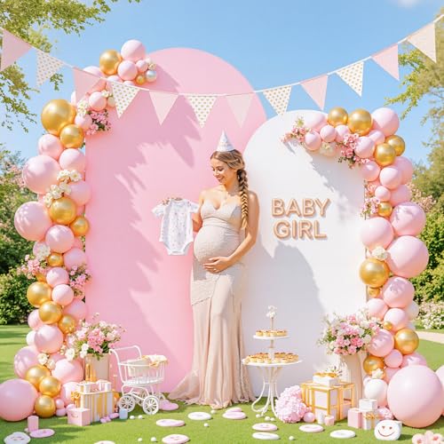 Pink and White Arch Cover 6ft Spandex Baby Shower Arch Backdrop Cover for Girls Birthday Party Bridal Shower Wedding Balloon Arch Stand Cover Gender Reveal Photo Arch Covers Stretchy Backdrop - color: White Pink, size: 6FT