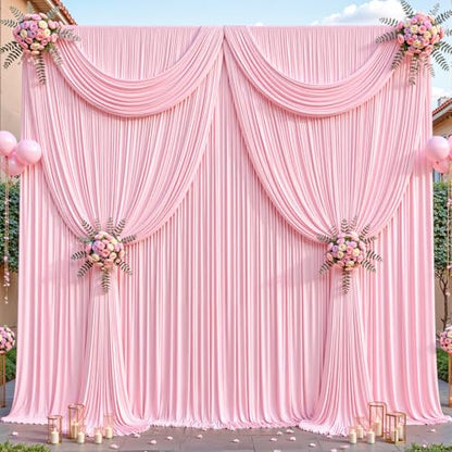 16ftx10ft Wrinkle Free Pink Backdrop Curtain - 10 Feet Photography Backdrop Drapes, Silky Polyester Back Drop Cloth for Wedding Baby Shower Balloon Arch Background - color: Pink, size: 16FTx10FT (W4'xH10', 4 Panels)