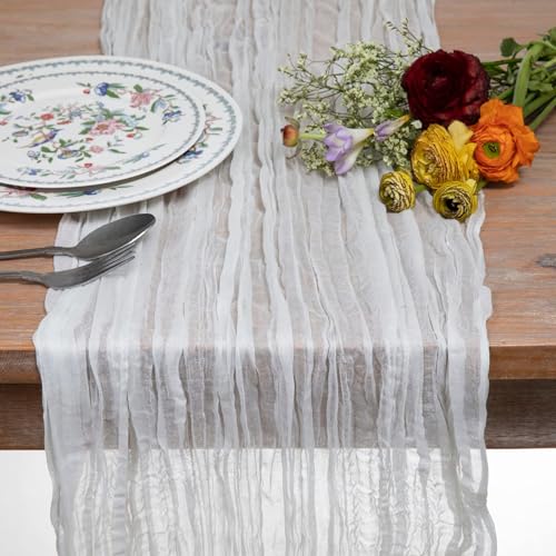 DOLOPL Ivory Cheesecloth Table Runner 13.3ft Boho Gauze Cheese Cloth Table Runner Rustic Sheer Runner 160inch Long for Wedding Bridal Baby Shower Birthday Party Cake Table Decorations - color: Ivory
