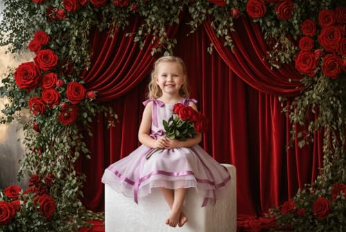 Kate Valentine's Day Backdrop for Home Decoration Red Roses Curtain Background Photo Fabric Studio Props 10x6.5ft